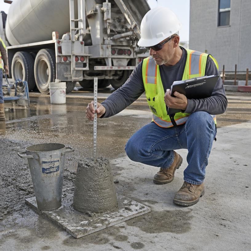 Inspector performing a concrete slump test